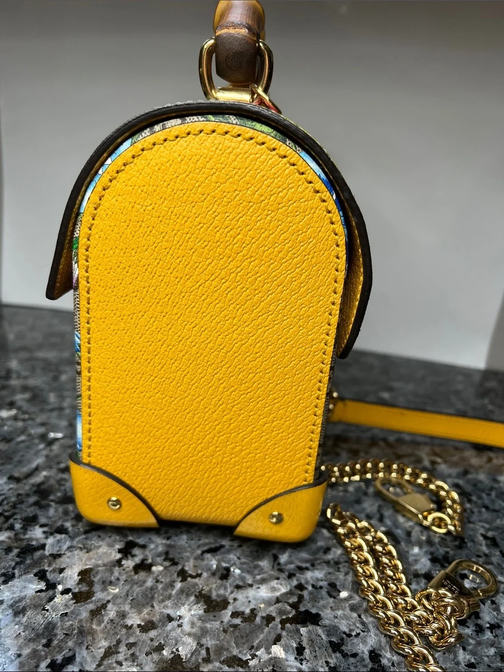 Gucci GG Flora Small Padlock Bamboo Bag Floral Coated Canvas and Yellow Leather - Picture 6 of 16